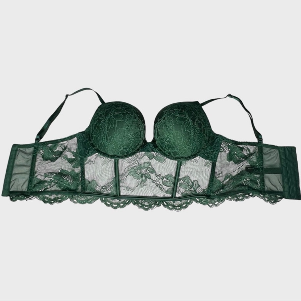Victoria's Secret Very Sexy Push Up Bra Emerald Green Corset Top 36B LIKE NEW - Picture 3 of 12